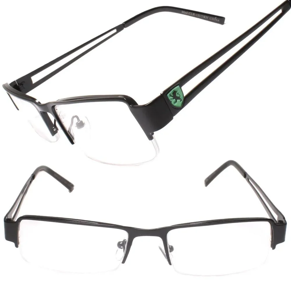 Khan Designer Stylish Smart Clear Lens Semi Rimless Eye Glasses Black Frame
